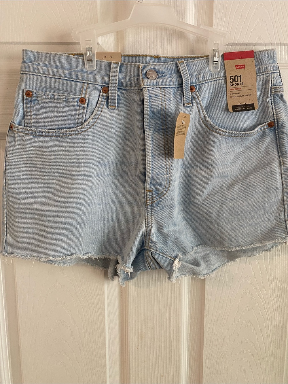 Levi's High Rise Buttonfly 501 Denim Cutoff Shorts.
